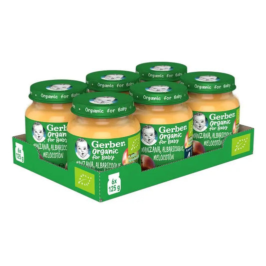 GERBER Pack Bio Apfel-, Aprikosen- & Pfirsich-Gelee-Gläser, 125g x 6 Stück