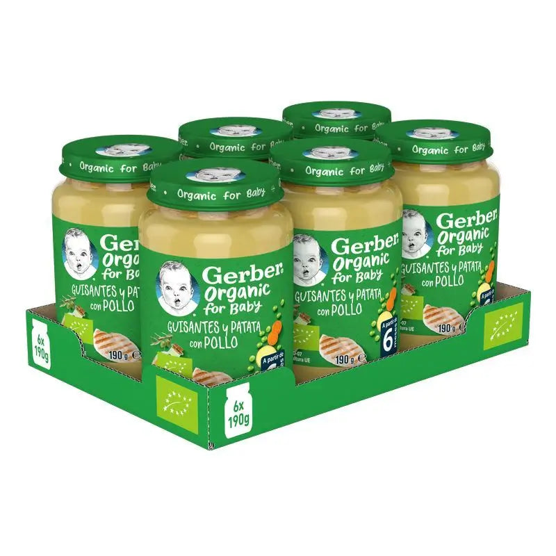 GERBER Pack Savoury Bio Erbsen Erbsen Kartoffel Huhn Gläser , 190g x 6 Stück