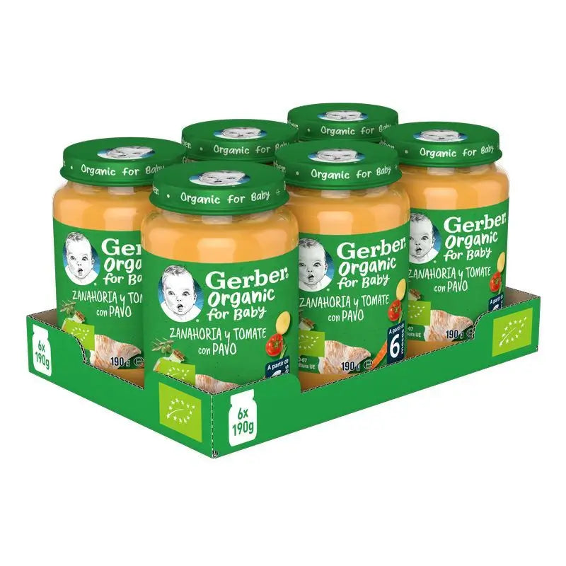 GERBER Pack Pikante Bio-Möhren-Tomaten-Tomaten-Puten-Gläser , 190g x 6 Stück