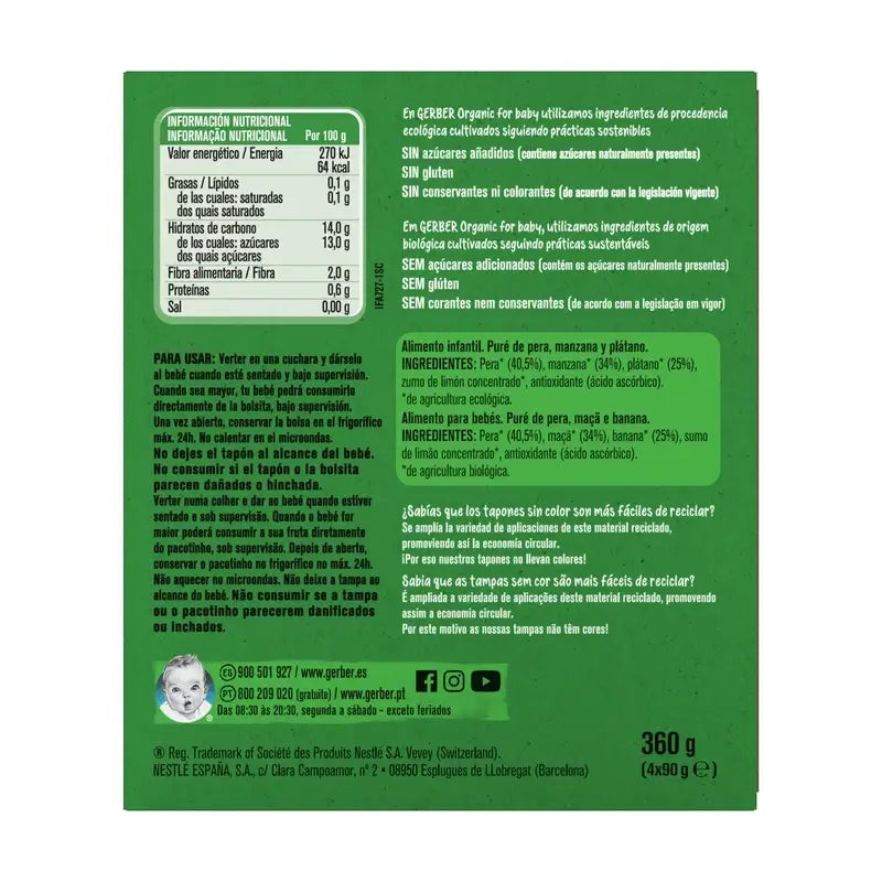 GERBER Pouch Bio Multipack Birne, Apfel, Banane