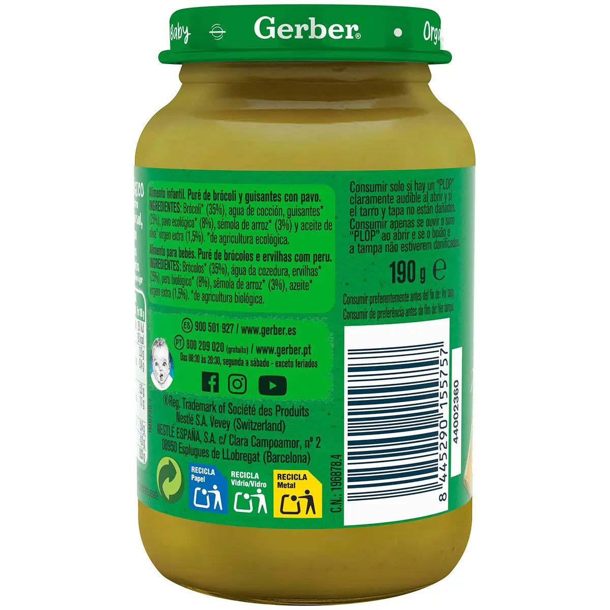 Gerber Bio Brokkoli Erbsen & Pute Pikante Gläser, 190g