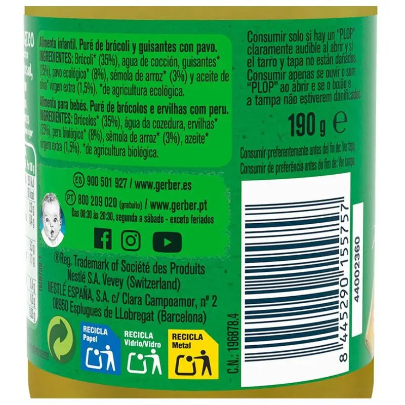 Gerber Bio Brokkoli Erbsen & Pute Pikante Gläser, 190g