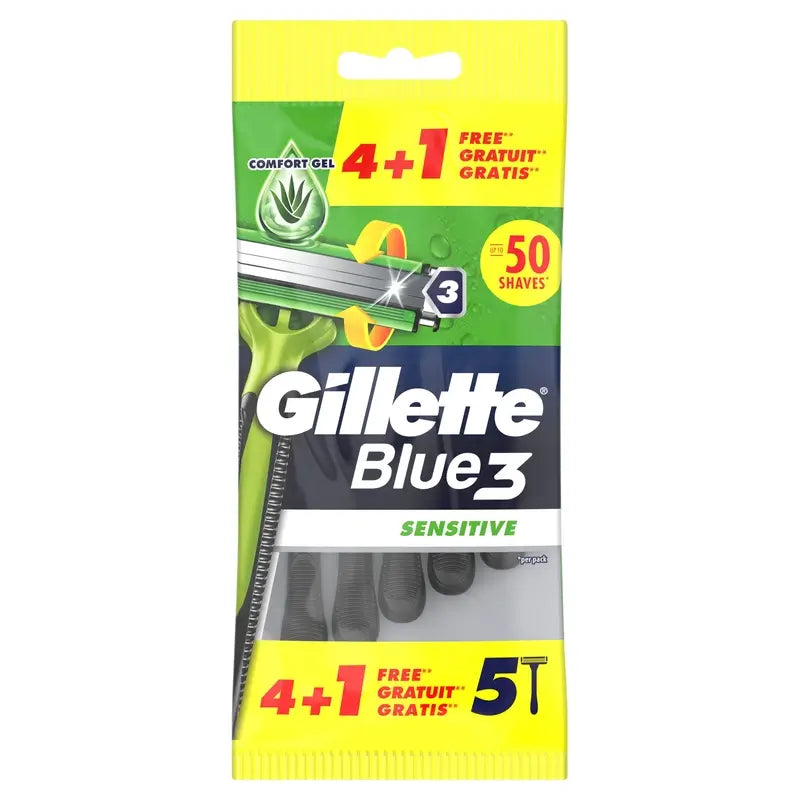 Gillette Blue3 Sensitive Einwegrasierer für Männer, 5 Stück.