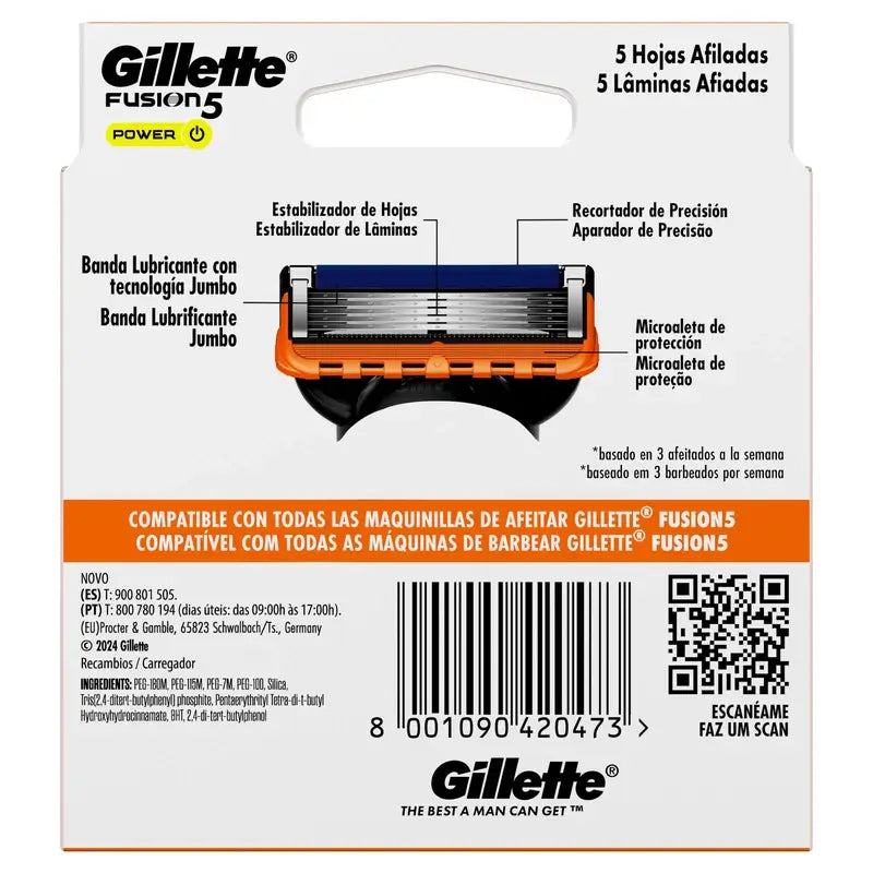 Gillette Fusion5 Power, Rasierer-Nachfüllpackung, 8 Stück.