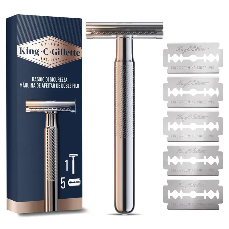 Gillette King C. Double Edge Rasiermesser Bart + 5 Klingen