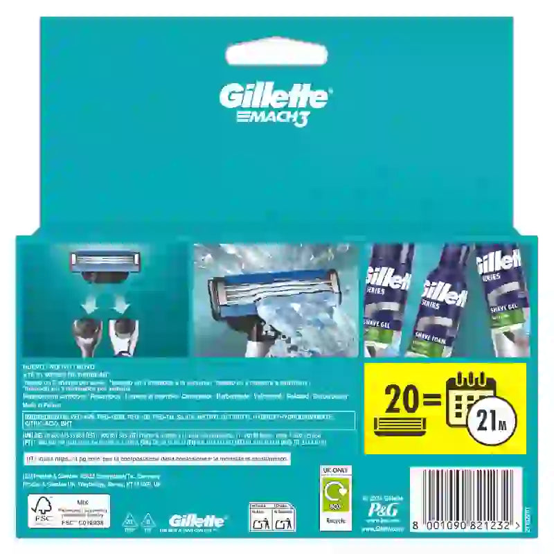 Gillette Mach3 Nachfüllpackung, 20 Nachfüllpackungen
