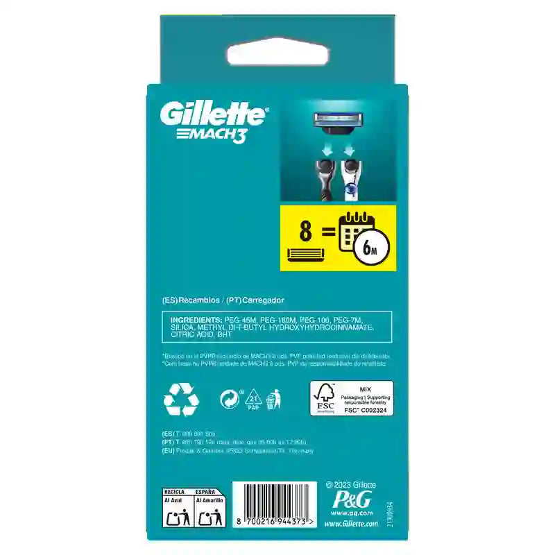 Gillette Mach3 Nachfüllpackung, 7+1 Nachfüllpackungen