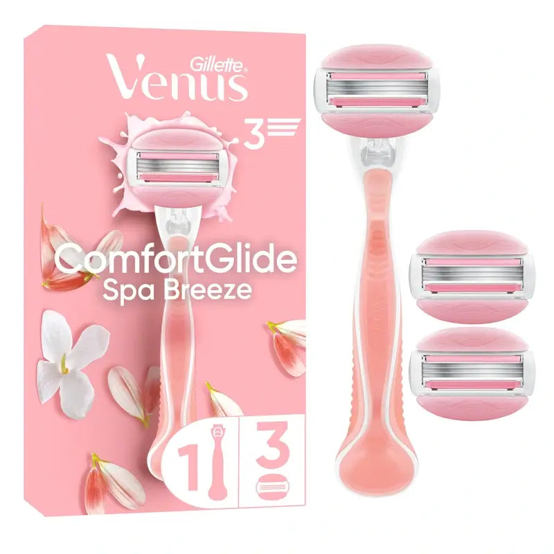 Gillette Venus Comfortglide Spa Breeze Haarentfernungs-Rasierer für Frauen, 1 Griff + 3 Nachfüllpackungen