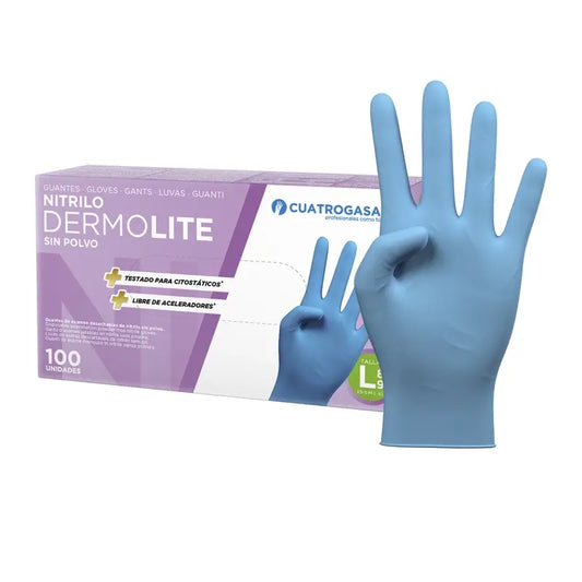 Cuatrogasa Dermolite Puderfreie Nitrilhandschuhe Blau Größe L, 100 Stück
