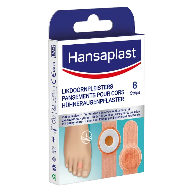 Hansaplast Salicylsäure-Bandage für Hühneraugen und Schwielen, 8 Stück.