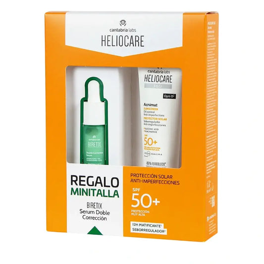 Heliocare Pack 360 Acnimat 50Ml+ Minitalla Biretix Doppelkorrektur Serum 10 Ml