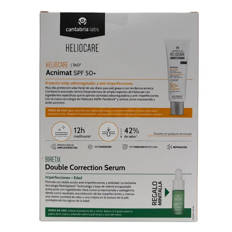 Heliocare Pack 360 Acnimat 50Ml+ Minitalla Biretix Doppelkorrektur Serum 10 Ml