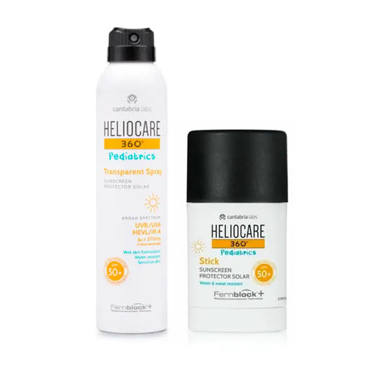 Heliocare Pack 360º Pädiatrie Transparentes Spray 200 ml + Pädiatrie Stick Spf50+ 25 Gr
