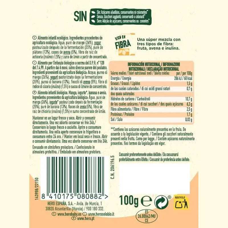 Hero Baby Solo Sachet Nutriflora Mango, Joghurt, Banane & Haferflocken 100G