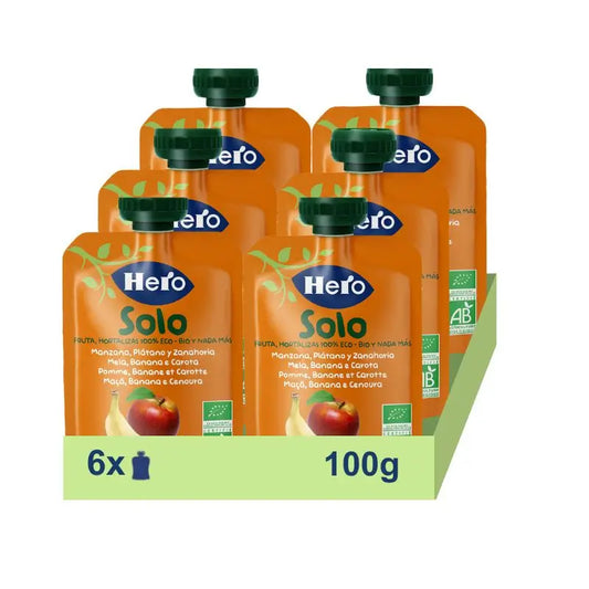 Hero Baby Pack Eco Hero Solo Apfel, Banane & Karotte Sachet, 6 X 100 Gramm