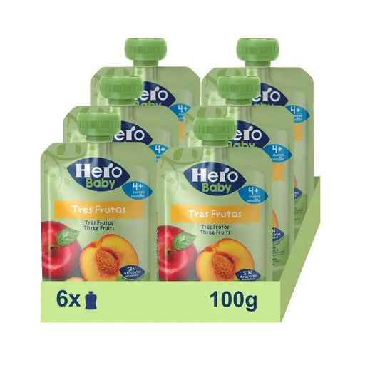 Hero Baby Drei Früchte Sachet Pack, 6 x 100 Gramm