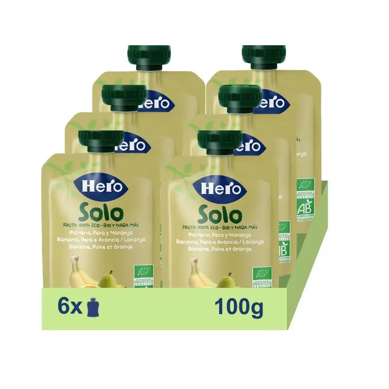 Hero Baby Pack Eco Sachets Nur Banane, Birne & Orange, 6 x 100 Gramm