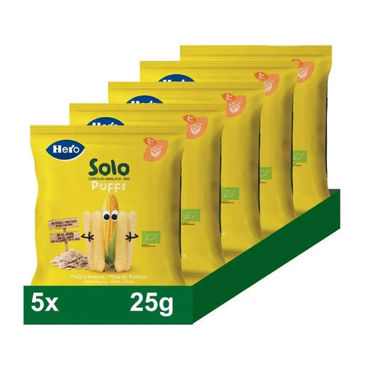 Hero Baby Snacks Pack Solo Puffs Mais & Haferflocken, 5 X 25 Gramm
