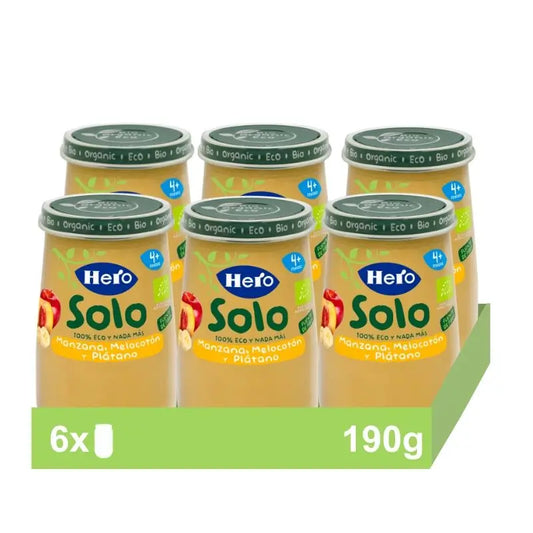 Hero Baby Apfel, Pfirsich & Banane Solo Eco Pack, 6 x 190 Gramm