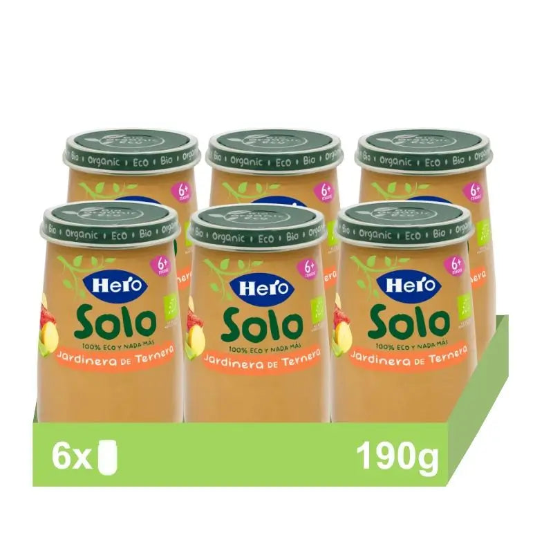 Hero Baby Pack Rindfleisch Solo Öko-Glas, 6 x 190 Gramm