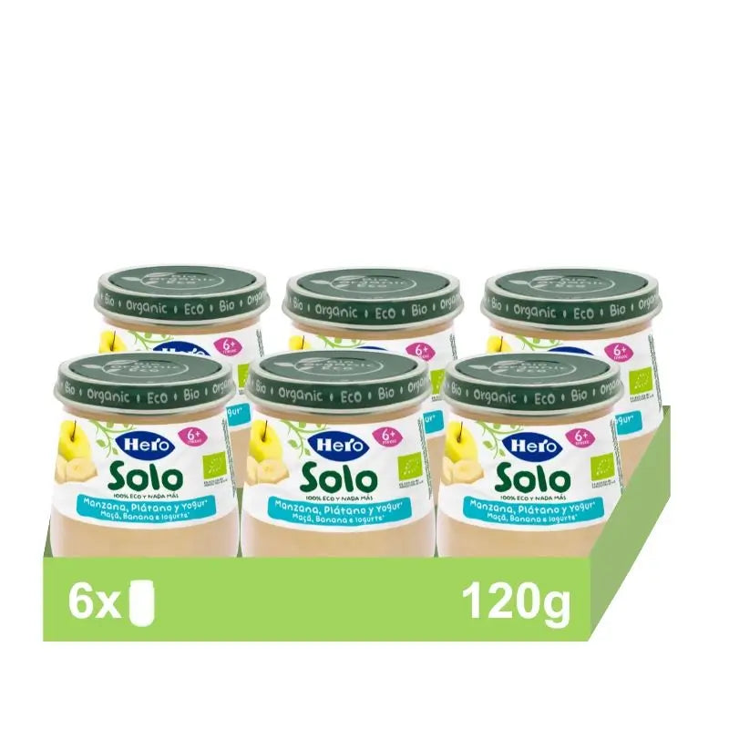 Hero Baby Pack Eco Joghurt, Apfel & Banane Solo-Glas, 6 x 120 Gramm