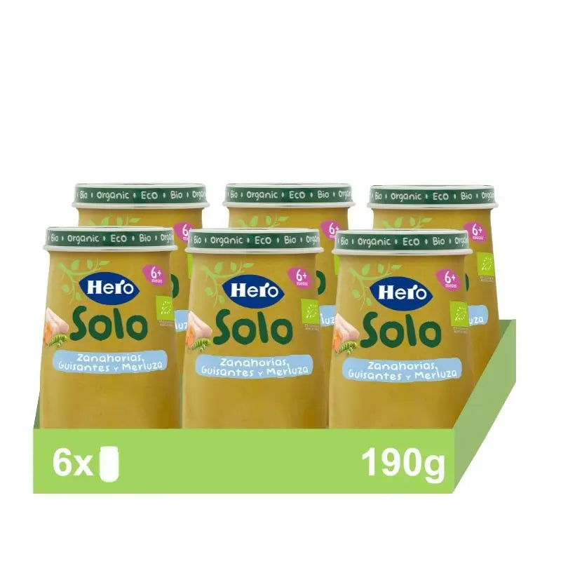 Hero Baby Pack Öko-Glas Nur Karotte, Erbsen & Seehecht, 6 X 190 g