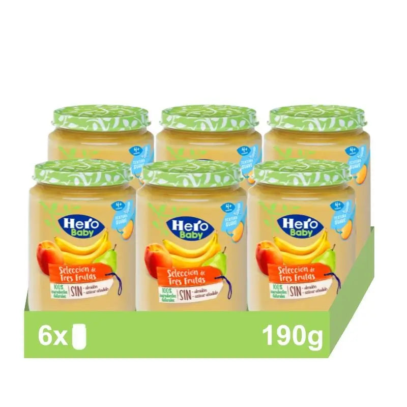 Hero Baby Pack Drei Früchte Auswahl Glas, 6 X 190 Gramm