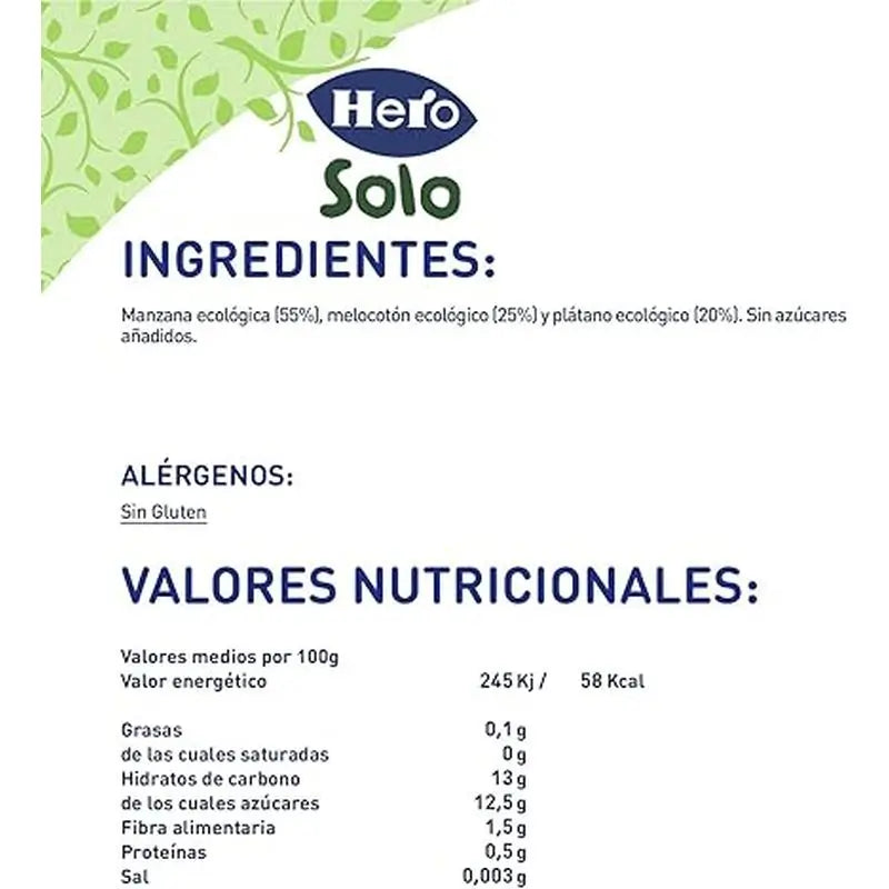 Hero Baby Eco Apfel, Pfirsich & Banane Solo-Glas 190G