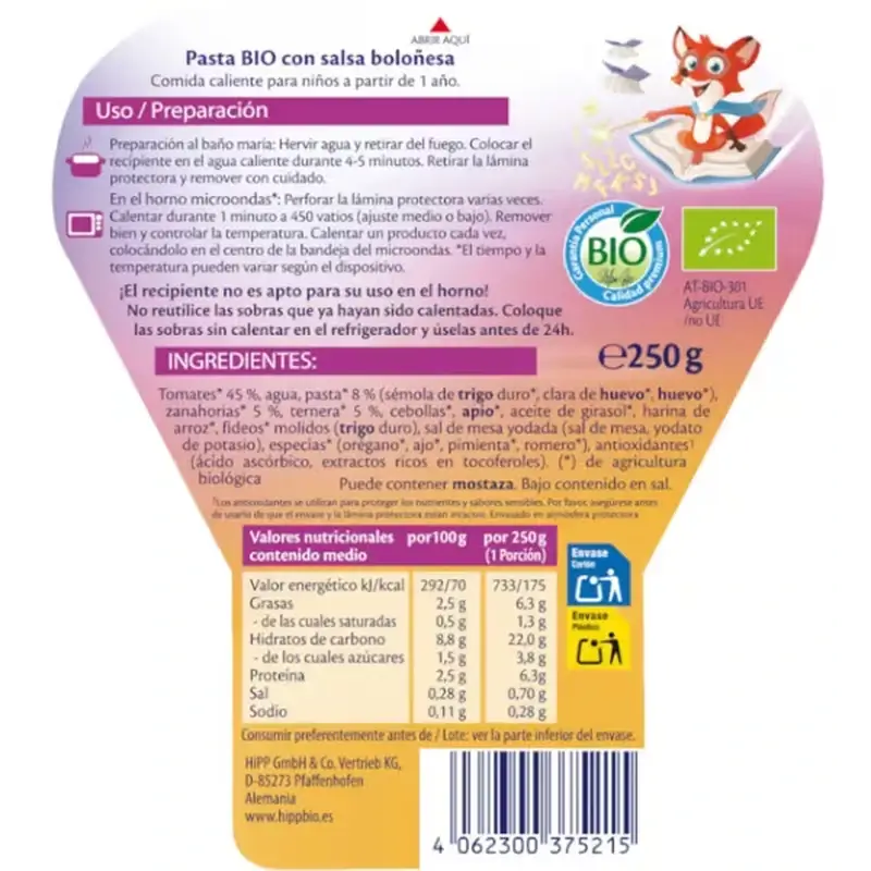 Hipp Bio Abc Nudeln mit Bolognese-Soße, 250 G