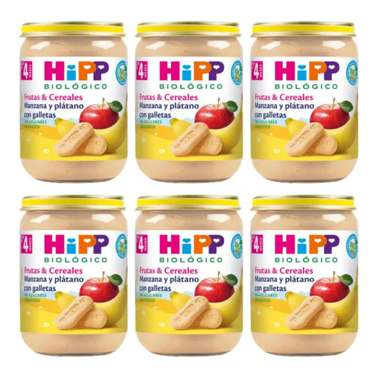 Hipp Bio Apfel-Bananen-Gläschen mit Keksen, 6er-Pack à 190 g