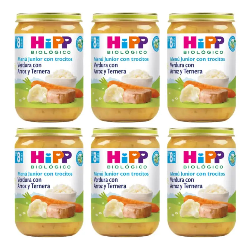 Hipp Bio-Gemüsegläschen mit Reis und Rindfleisch, 6er-Pack à 220 g