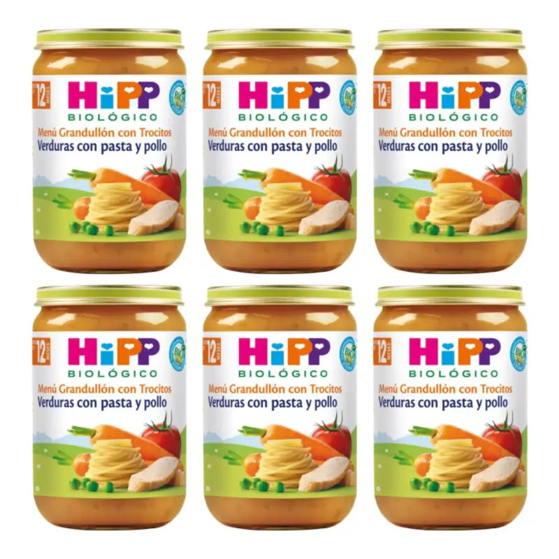 Hipp Bio-Gemüsegläschen mit Nudeln und Hähnchen, 6er-Pack à 220 g