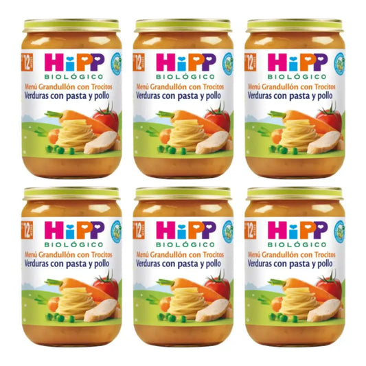 Hipp Bio-Gemüsegläschen mit Nudeln und Hähnchen, 6er-Pack à 220 g