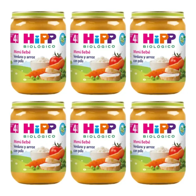 Hipp Bio Gläschen mit Gemüse und Reis mit Hähnchen, 6er-Pack à 190 g