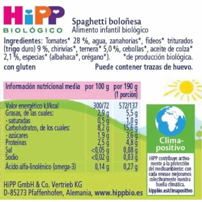 Hipp Bio Spaghetti Bolognese Glas, 190 G