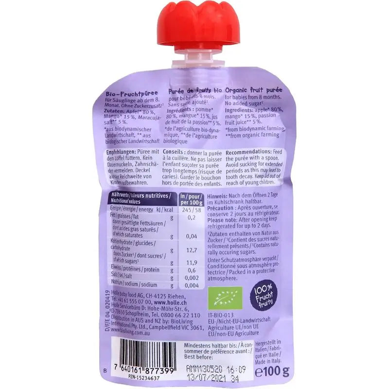 Apfel-Mango-Passionsfrucht Holle Pouche, 100 g