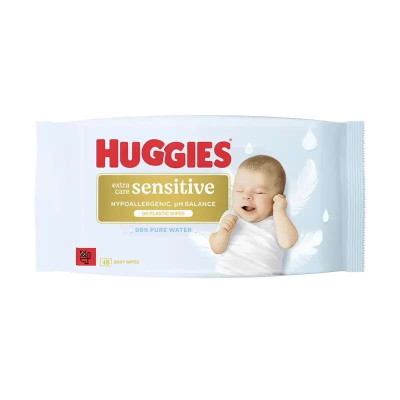 Huggies Extra Care Sensitive Feuchttücher, 48 Stück.