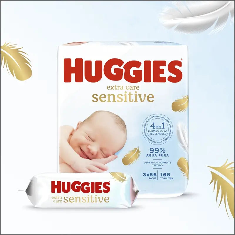 Huggies Extra Care Sensitive Feuchttücher, 48 Stück.