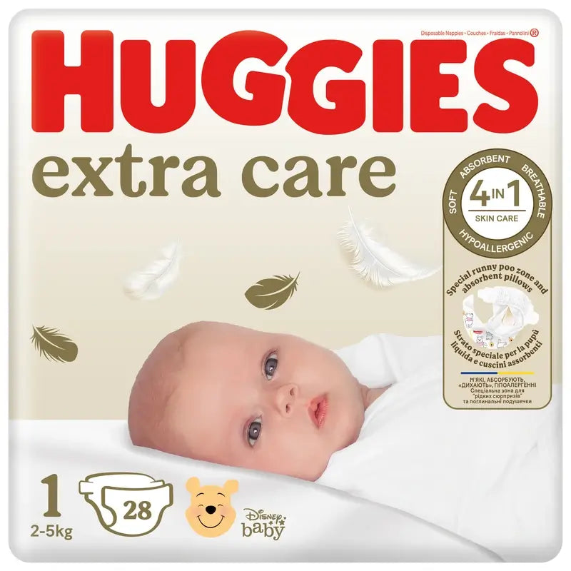 Huggies Extra Care Größe 1 (3-5 kg) Disney Baby Windel, 28 Stück.