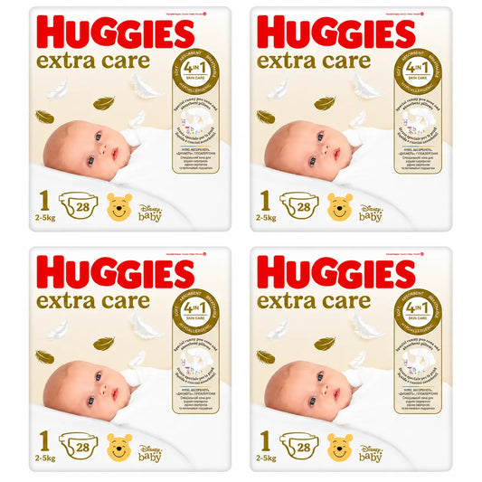 Huggies Extra Care Größe 1 (2-5 kg) Disney Baby Windel, 28 Stück, Packung 4