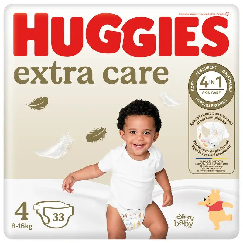 Huggies Extra Care Größe 4 (8-16 kg) Disney Baby Windel, 33 Stück.