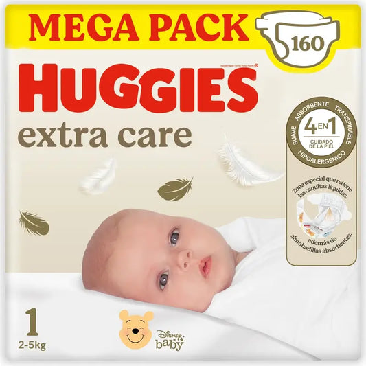 Huggies Extra Care Baby Windel Größe 1 (3-5 Kg) Disney Baby Windel, 160 Stk.
