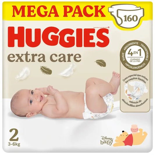 Huggies Extra Care Größe 2 (4-6 kg) Disney Baby Windel, 160 Stk.