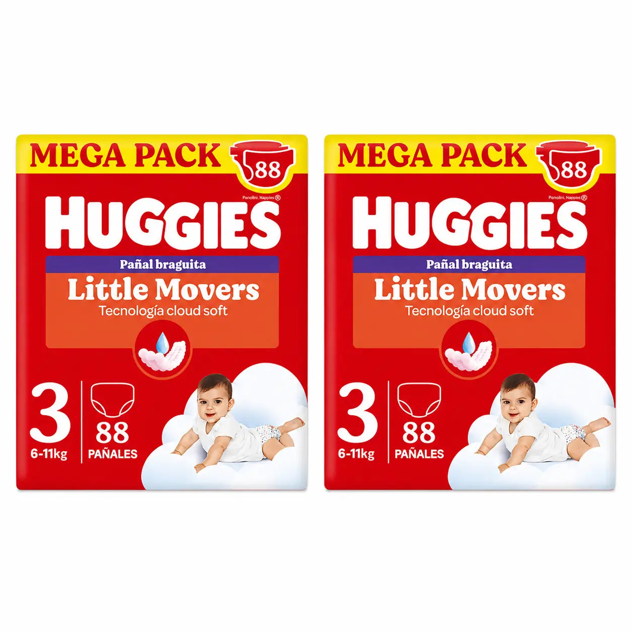 Huggies Little Movers Größe 3 (6-11 kg) Disney Baby Windelslips, 88 Stück, Packung 2