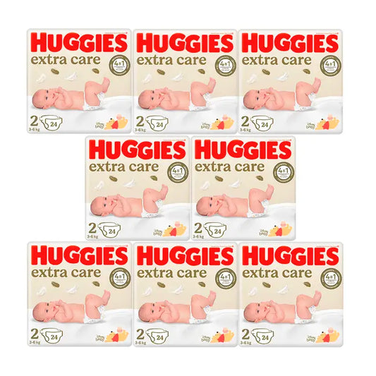Huggies Extra Care Windeln Größe 2, Packung 8 x 24 Stück.