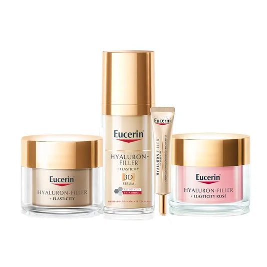 Eucerin Hyaluron-Filler Packung + Elastizitätsserum, Nacht- und Tagescreme Rosé Fp30 & Augencreme