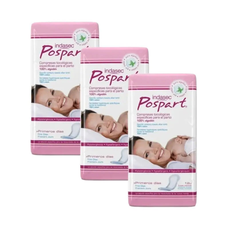 Indasec Pospart Erste Tage Wattepad, Pack 3 x 12 Einheiten
