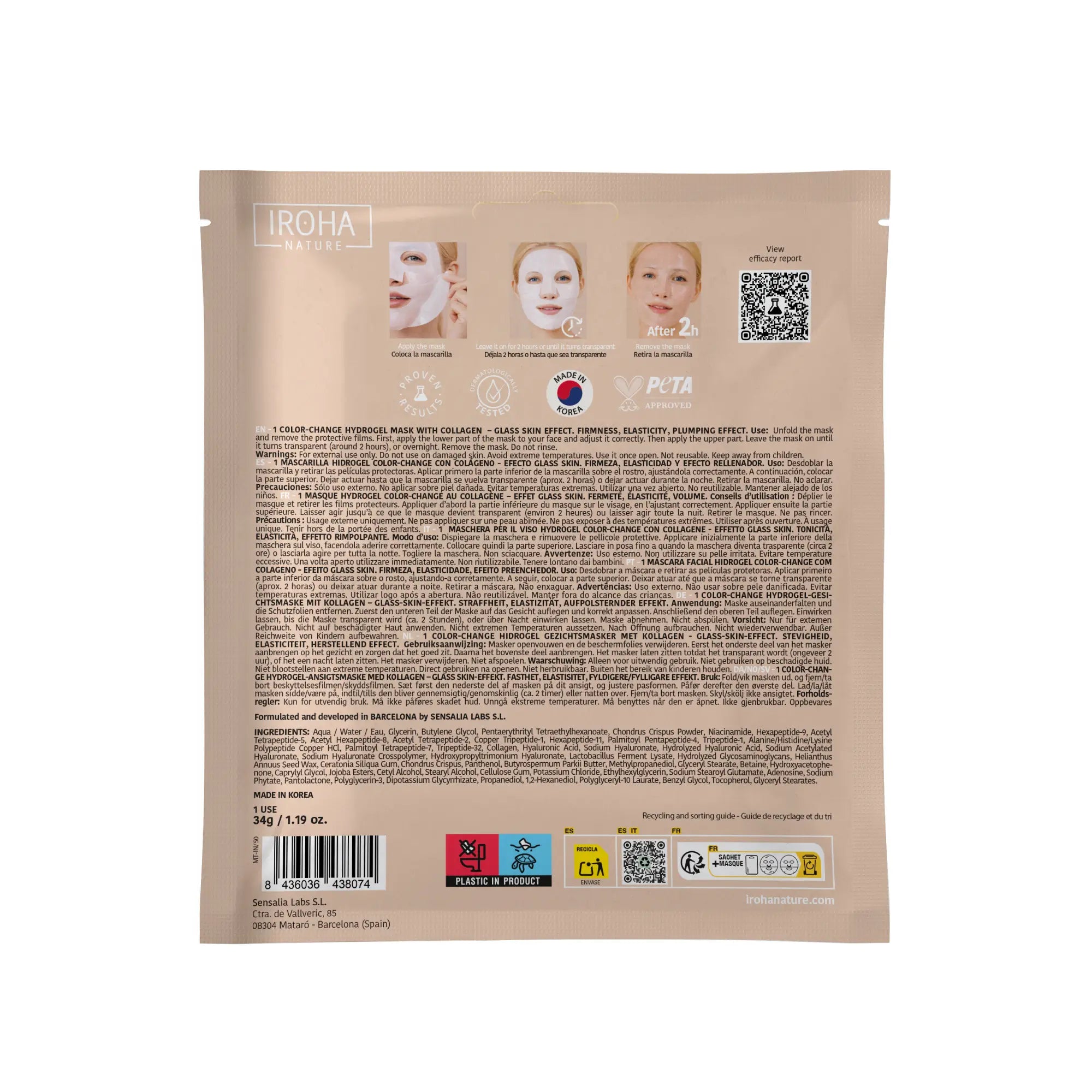 Iroha Nature Iroha Nature Glashaut Hydrogel Maske mit Kollagen, 2 g