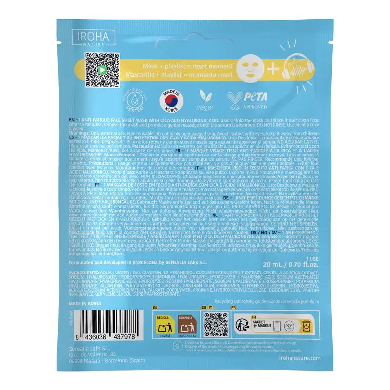 Iroha Nature Jet Lag Recovery Energizing & Anti-Fatigue Gesichtsmaske , 1 Stück