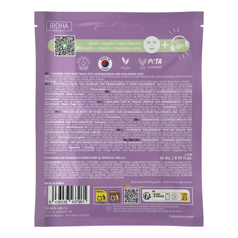 Iroha Nature Mindful Ritual Hydratisierende & Beruhigende Gesichtsmaske , 1 Stück